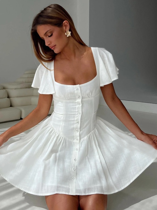 Princess Polly Dresses & Skirts - NWOT Princess Polly Forever More Mini Dress White Button-Front Puff Sleeve Sz 0